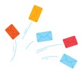 Flying envelopes animation, digital communication, email sending concept. Envelope icons, email