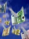 FLYING EUROS, SYMBOL IMAGE FOR WASTING MONEY Royalty Free Stock Photo
