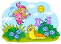 Flying fairy and cartoon caterpillar