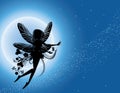 Flying fairy silhouette in night sky Royalty Free Stock Photo
