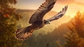 Flying falcon in the nature background. Generative AI. Royalty Free Stock Photo