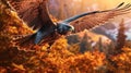 Flying falcon in the nature background. Generative AI. Royalty Free Stock Photo