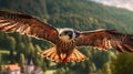 Flying falcon in the nature background. Generative AI. Royalty Free Stock Photo