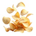 Flying and Falling Potato Chips Isolated on White Background Royalty Free Stock Photo