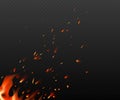 Flying fiery sparks on transparent dark background Royalty Free Stock Photo