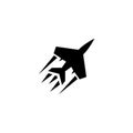 Flying Fighter Jet, Military Aircraft. Flat Vector Icon illustration. Simple black symbol on white background. Flying Fighter Jet Royalty Free Stock Photo