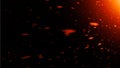 Flying fire embers particles texture overlays . Burn debris effect on isolated black background. Stock illustration