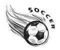 Flying fire Soccer ball. Sports emblem isolated. Hand drawn sketch vector black and white illustration Royalty Free Stock Photo
