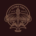 Flying Fish Illustration Vintage Design Vector Graphic Emblem