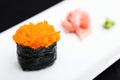 Flying fish roe masago served on a plate