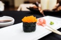 Flying fish roe masago served on a plate