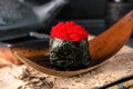 Flying fish roe Tobiko gunkan. Sushi menu. Royalty Free Stock Photo