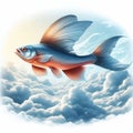 Flying fish in the sky among the clouds. Royalty Free Stock Photo