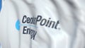 Flying flag with CenterPoint Energy logo, close-up. Editorial 3D rendering Royalty Free Stock Photo