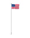 Flying flag of USA vector illustration. Waving US American flag on pole isolated on white background Royalty Free Stock Photo