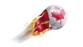 Flying Flaming Soccer Ball with Canada Flag Royalty Free Stock Photo