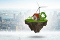 The flying floating island in green energy concept - 3d rendering