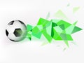 Flying football ball with abstract green triangle shoot
