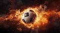 Flying football or soccer ball on fire. Isolated on black background Royalty Free Stock Photo