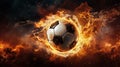 Flying football or soccer ball on fire. Isolated on black background Royalty Free Stock Photo