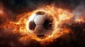 Flying football or soccer ball on fire. Isolated on black background Royalty Free Stock Photo