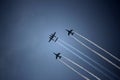 Flying in formation Lockheed P-38 Lightning and fighters Royalty Free Stock Photo