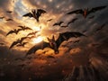 Ai Generated illustration Wildlife Concept of Flying fox fruit bats in the sky