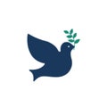 Flying free dove symbol peace. Christmas religion pigeon with branch olive. Vector illustration Royalty Free Stock Photo