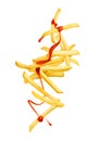 Flying french fries with ketchup splash