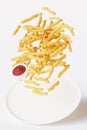 Flying French fries with sauce. 3d render