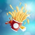 Flying Fries Blue Bokeh Background EPS10