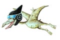 Flying funny dinosaur pterodactyl in a helmet