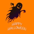 Flying funny ghost, happy crazy halloween. Vector cartoon illustration.