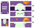 Flying ghost. Educational Puzzle for toddlers. Match pieces and complete the picture. Halloween game for children