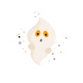 A flying ghost with emotions. The Halloween holiday. In a cartoon style. On a white isolated background Royalty Free Stock Photo