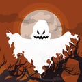 Flying Ghost on the Graveyard,Vector Illustration