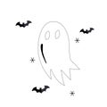 Flying ghost spirit. Happy Halloween. Scary white ghosts. Cute cartoon spooky character. Flat design. Royalty Free Stock Photo