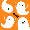 Flying ghost spirit set. Boo. Happy Halloween. Four scary white ghosts. Royalty Free Stock Photo