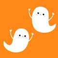 Flying ghost spirit set. Happy Halloween. Two scary white ghosts.