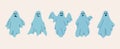 Flying ghosts. Halloween doodle spooky ghostly monsters with funny faces. Cute abstract cartoon characters. Holiday Royalty Free Stock Photo