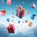 Flying Gift Boxes, Holiday Birthday Presents, Falling Giftbox Packages, Christmas Gift Boxes