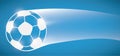 Flying and glowing soccer ball over blue background, Vector illustration Royalty Free Stock Photo