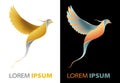 Flying golden bird fancy, luxurious company logo concept