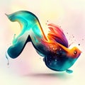 Flying goldfish on colorful background. Vector illustration for your design. AI Generated Royalty Free Stock Photo