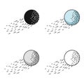 Flying golf ball icon in cartoon style isolated on white background. Golf club symbol stock vector illustration.