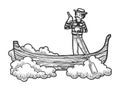 Flying gondola boat sketch engraving vector