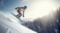 Flying with Grace, Winter Extreme Athlete\'s Ski Jump Showcases Fearless Skill on Mountain, Generative AI