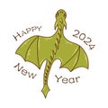 Flying green dragon. Happy 2024 New Year Vector Royalty Free Stock Photo