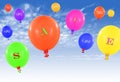 Flying group of balloons, concept of sale message for shop Royalty Free Stock Photo