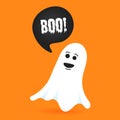 Flying halloween funny spooky ghost character say BOO